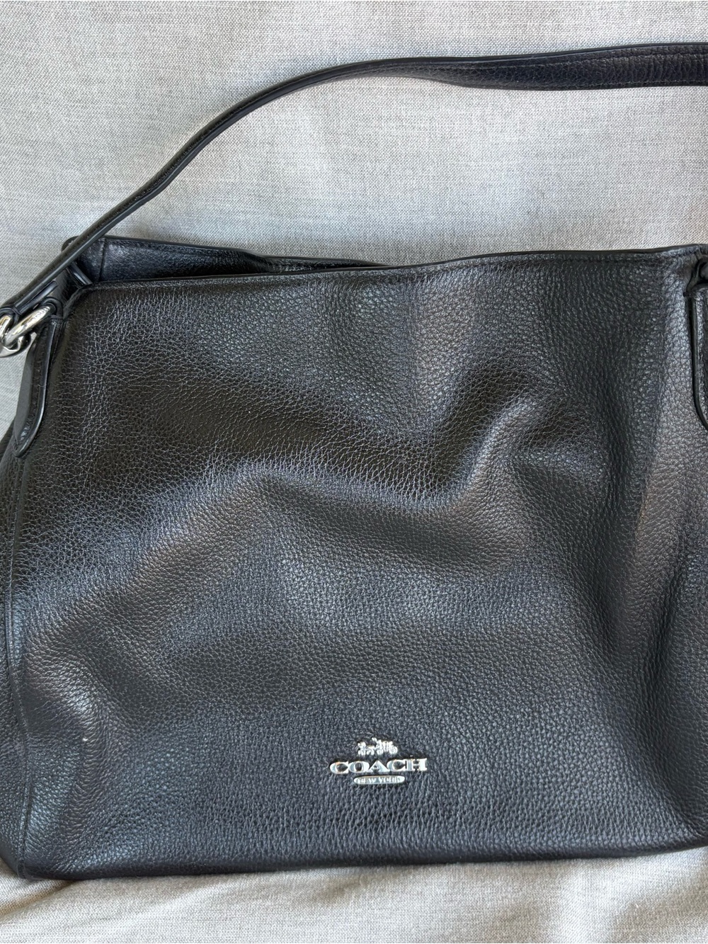 Coach Black Pebbled Leather Messenger Bag with Silver Logo